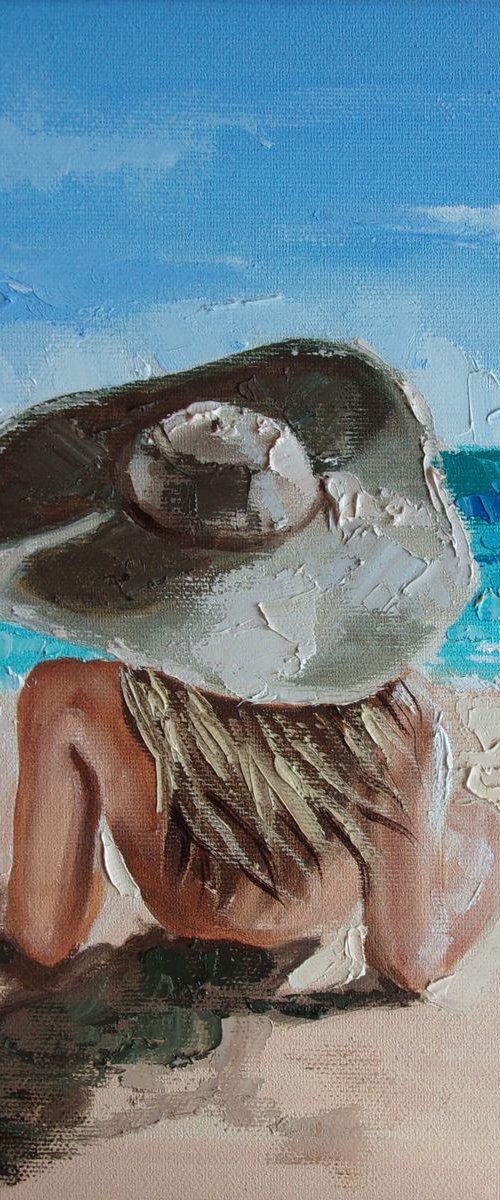 " SUMMER ... " original painting SEA spring palette knife GIFT by Monika Luniak