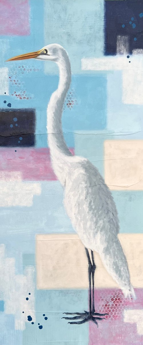 "HERON ON MY ABSTRACT BEACH" by Lisbeth Ascanio