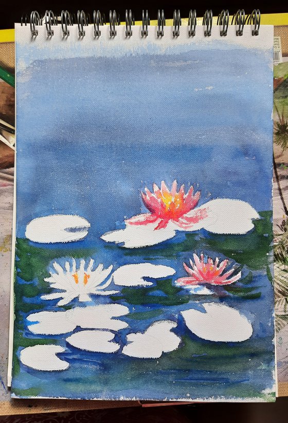 Water Lilies Pond SL 23 - Lily Pond Watercolor on paper 11.2"x 8.2"