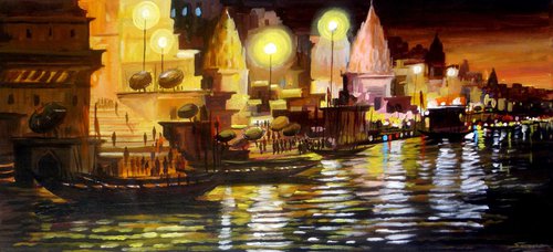 Varanasi Ghat at Night by Samiran Sarkar