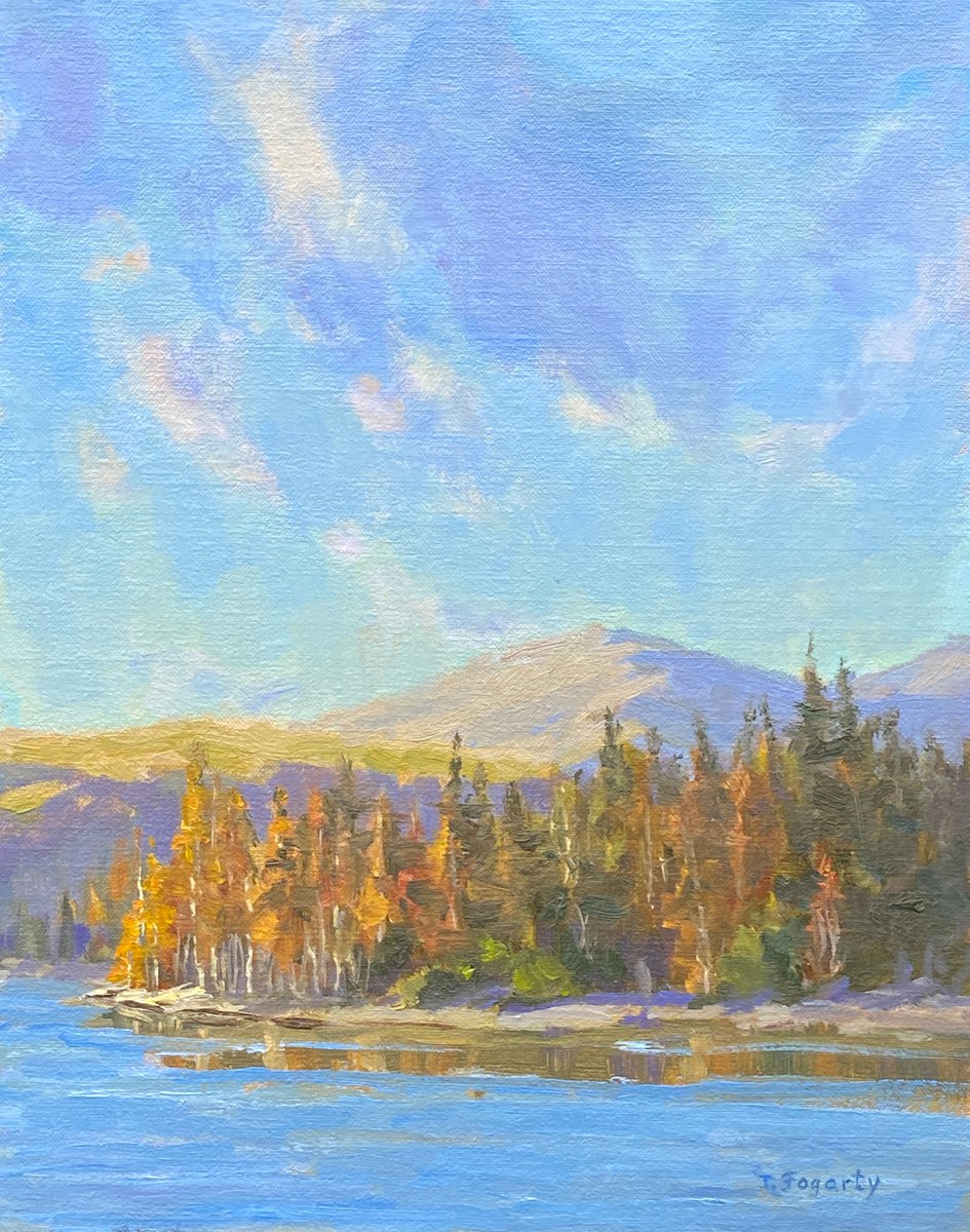 Impressionistic Landscape Oil Painting By Tatyana Fogarty, 11 X 14", Fall Colors Bass Lake, Original Artwork