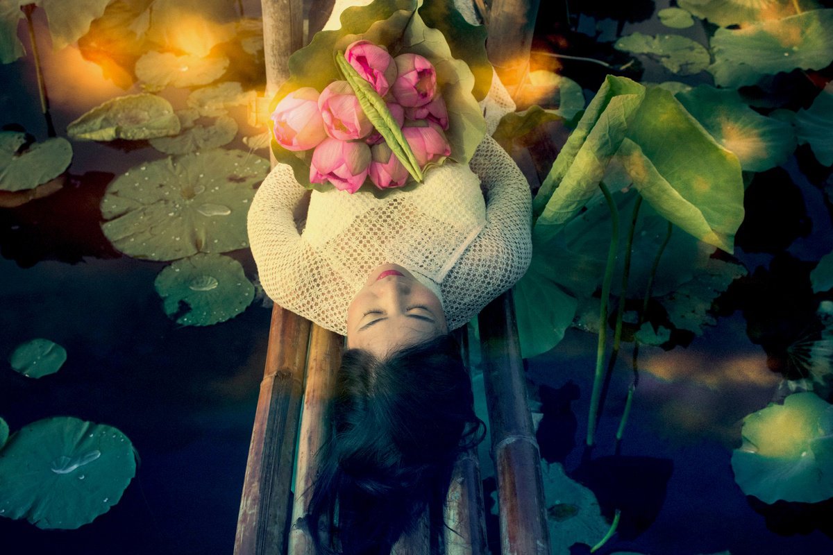 Impressionistic Portrait Photograph By Viet Ha Tran, 23 X 17", The Lotus Lake I (Framed), Original Artwork