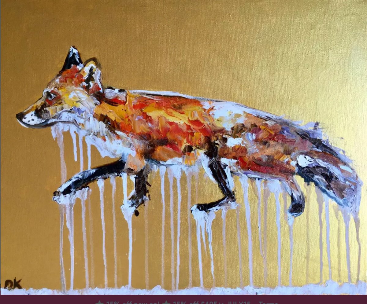 Expressive Animal Oil Painting By Olga Koval, 20 X 16", Sneaking Foxy, Original Artwork