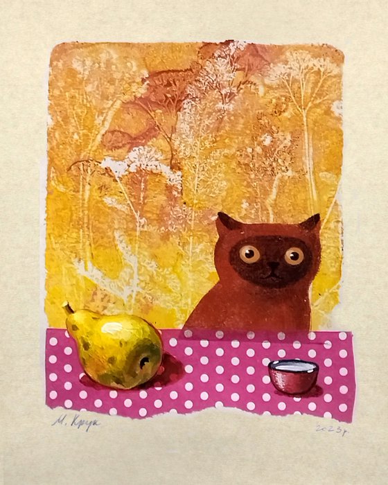 Cat and fruit