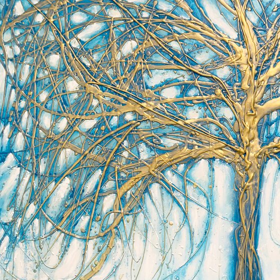 Tree of Gold and Turquoise Teal 120cm x 100cm