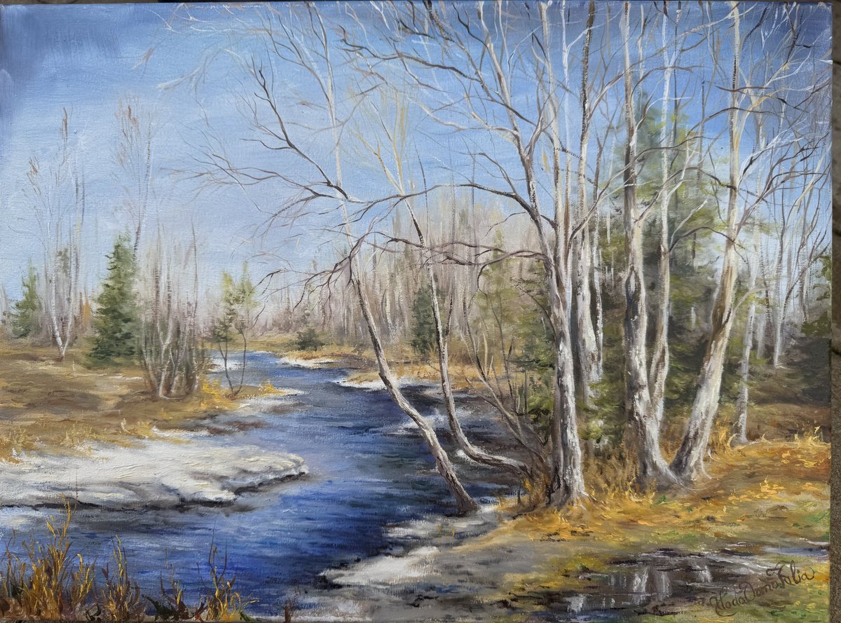 Photorealistic Landscape Oil Painting By Oana Voda, 16 X 12", Golden Winter, Original Artwork