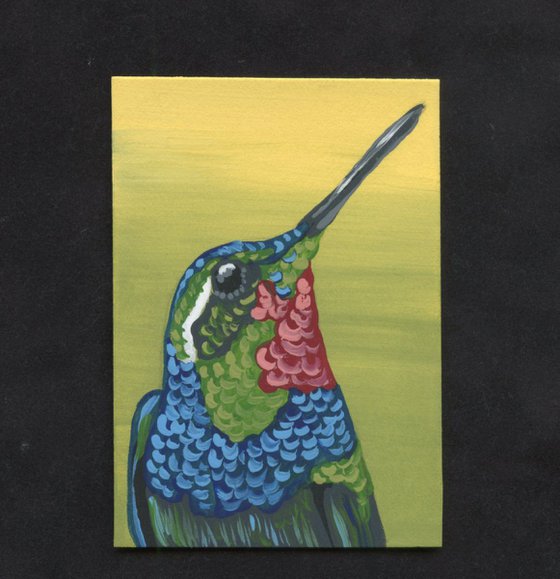ACEO ATC Original Painting Hummingbird Wildlife Bird Art-Carla Smale