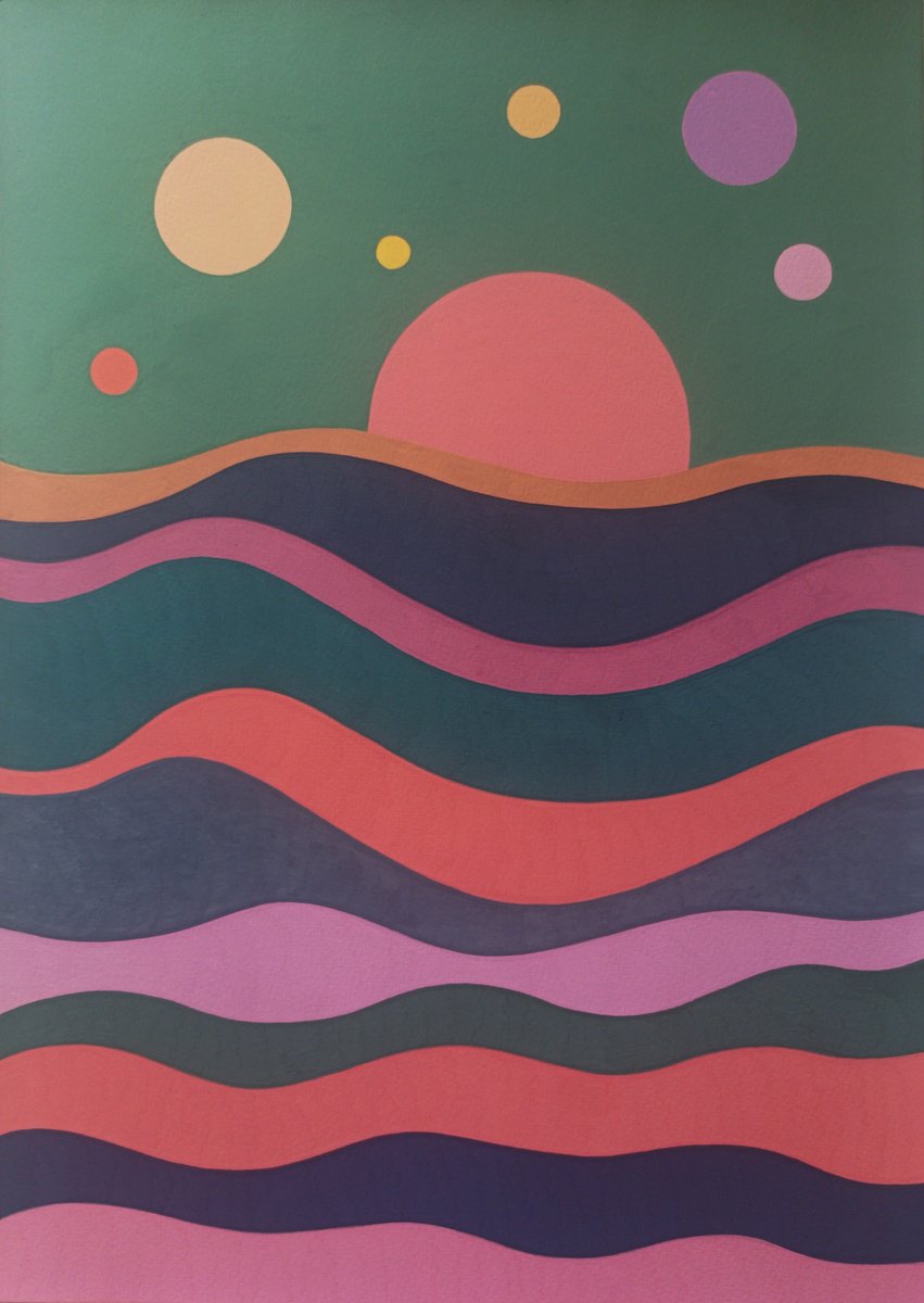 Naive Landscape Acrylic Painting By Veronika Demenko, 12 X 17", Colorful Landscape 05 11 24, Original Artwork