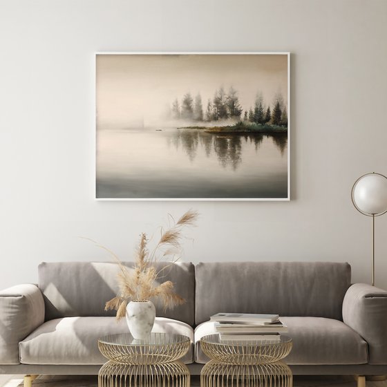 "River fog" River minimalist oil art