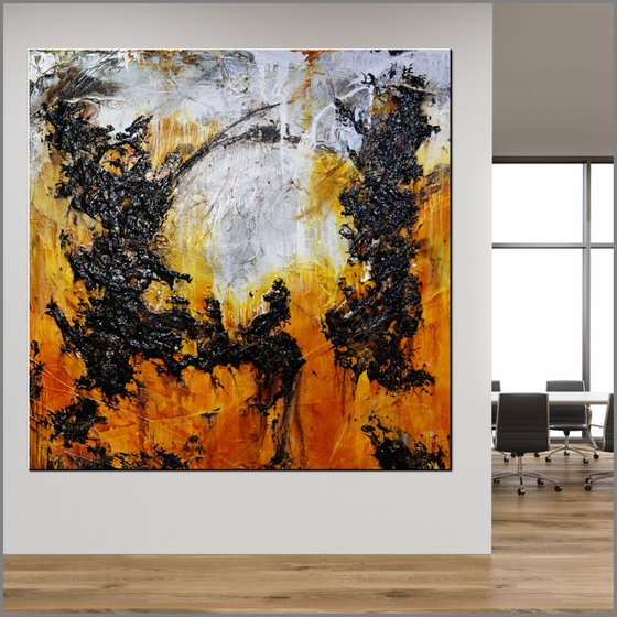 Sienna Dreaming 170cm x 170cm Black Sienna Textured Abstract Art