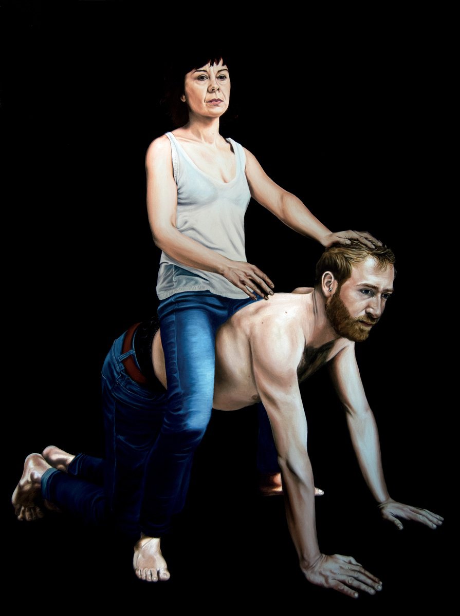 Photorealistic Portrait Oil Painting By Nicolas Maureau, 38 X 51", Phyllis Et Aristote, Original Artwork