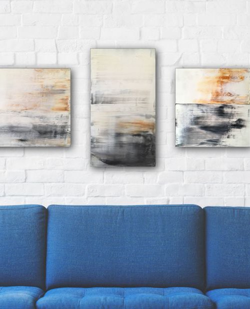 "Neutralized" - Original PMS Abstract Triptych Acrylic Paintings On Reclaimed Wood - 37" x 19" by Preston M. Smith (PMS)