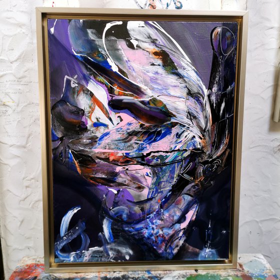 Enigmatic abstract dark purple still life painting by O KLOSKA