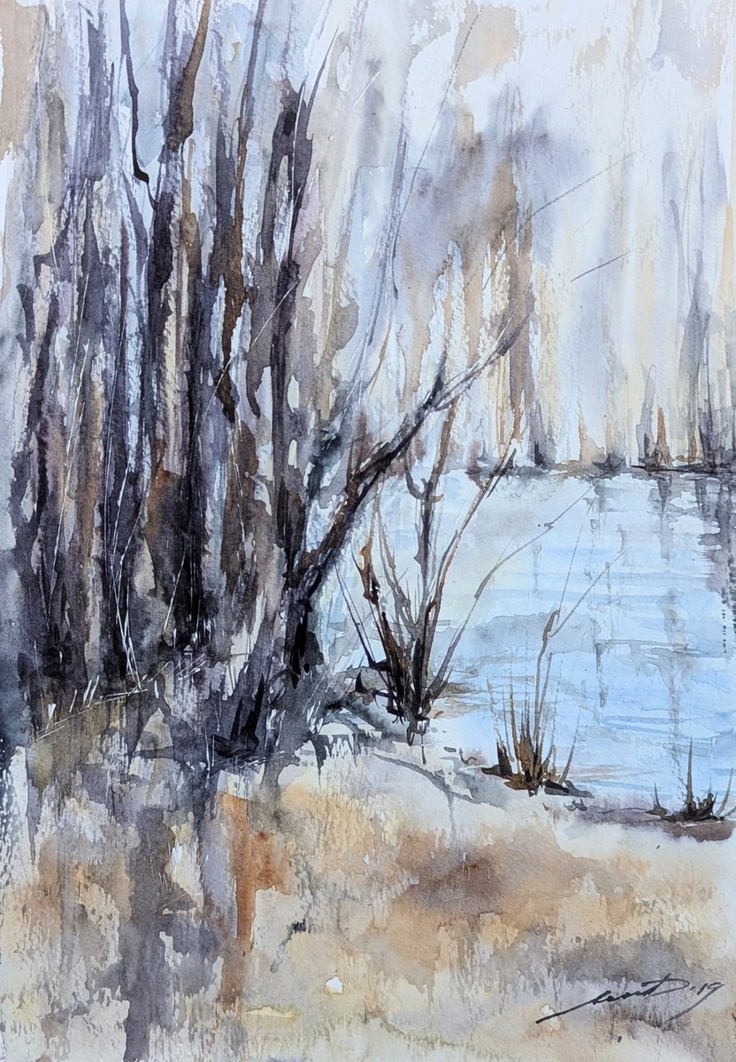 Impressionistic Landscape Watercolour By Yana Dulger, 8 X 12", Landscape "In The Forest 2", Original Artwork