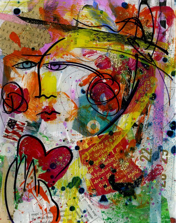 Funky Face Love 25 - Mixed Media Art by Kathy Morton Stanion