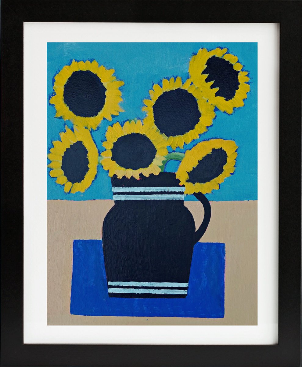 Sunflowers in a Black Vase by Jan Rippingham