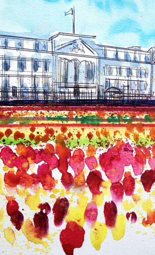Buckingham Palace with Tulips by Julia  Rigby
