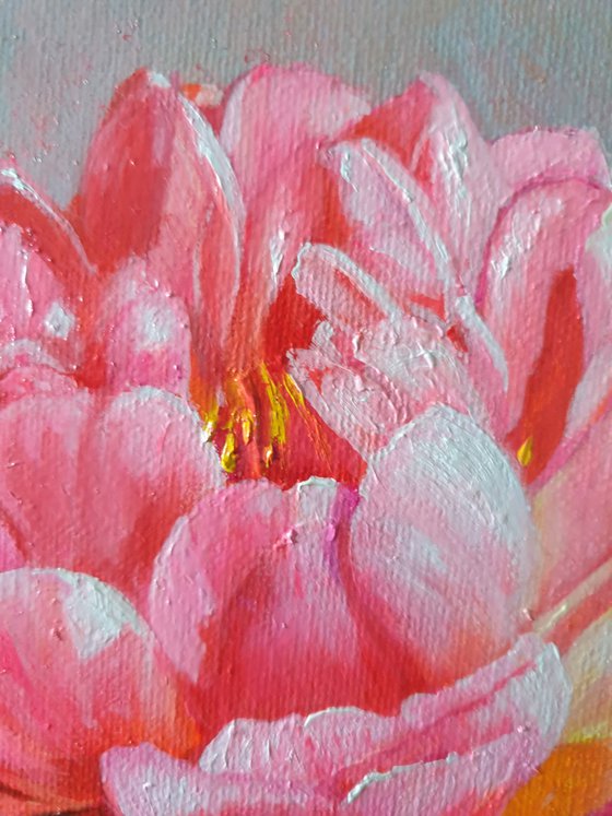 "Coral flashes. " peonies  flower  liGHt original painting  GIFT (2021)