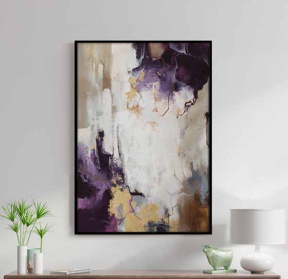 "Bloom" Purple beige abstract acrylic art