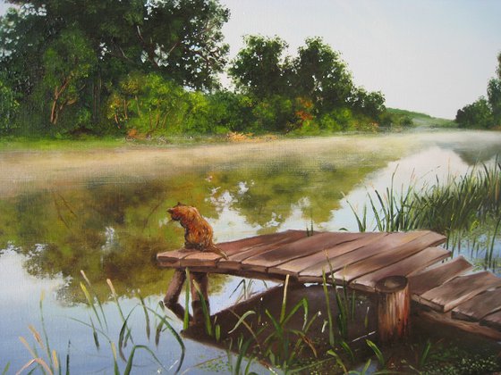 Morning Fishing Art, Summer Landscape