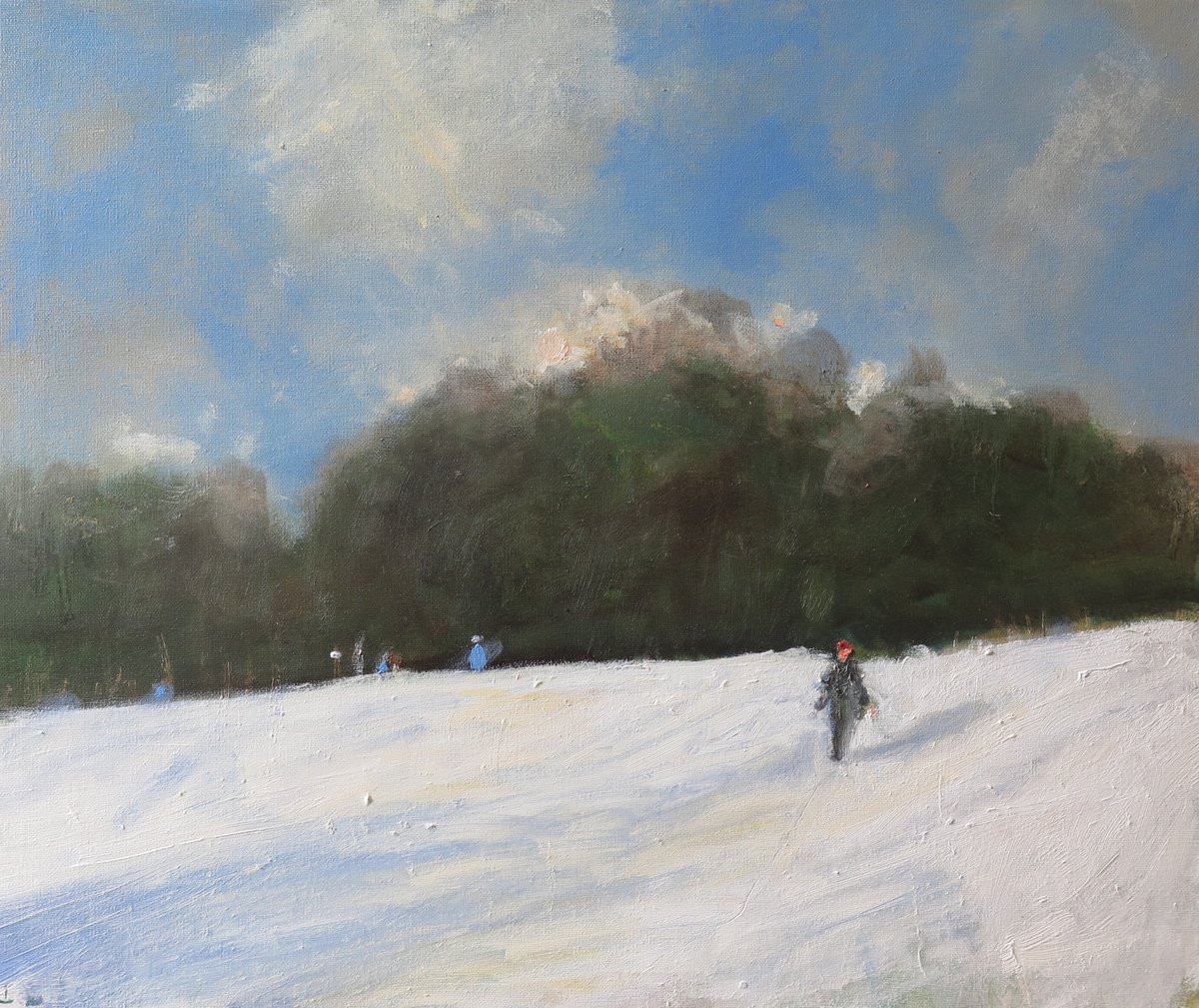 Impressionistic Landscape Oil Painting By Malcolm Ludvigsen, 24 X 20", Snow Near York, Original Artwork