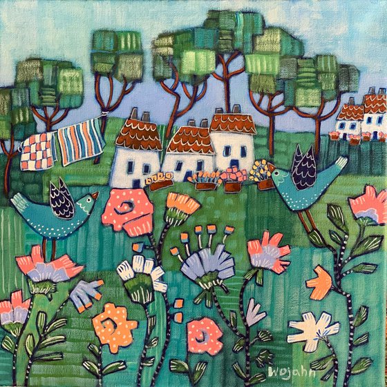 “Quilt and Cottage Landscape”