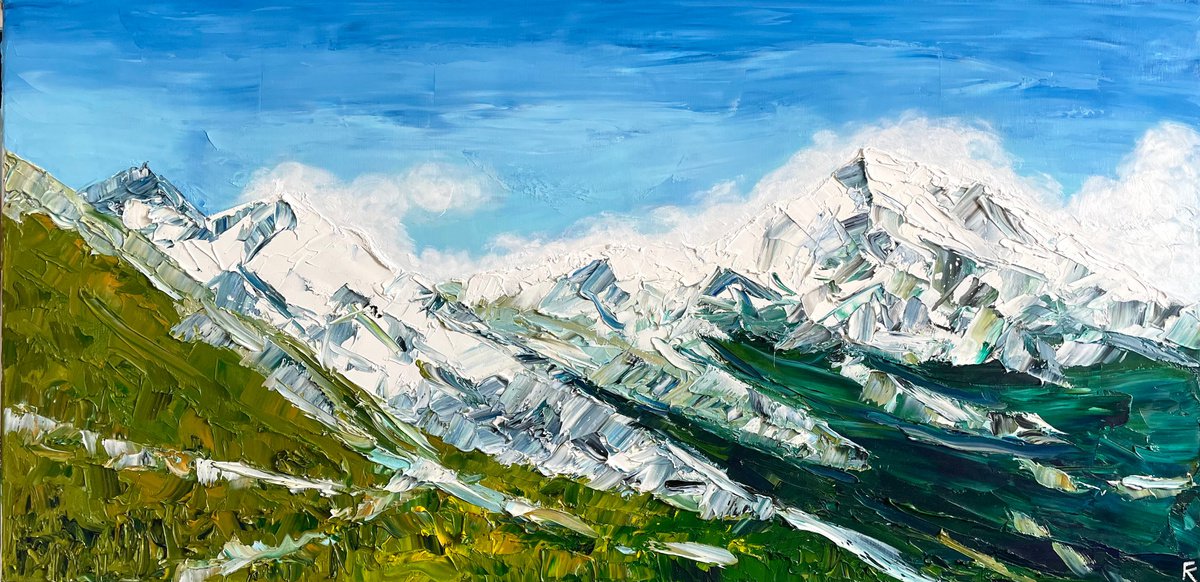 Mountain Original Oil Painting on Canvas, Winter Landscape Large Wall Art, Slovak Home Dec... by Kate Grishakova