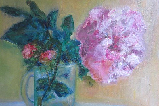 Oil Painting A Peony in a Glass /Oil Vibrant Floral not Abstract Small Giftidea Graduation gift Loved ones Homestyle Kitchen design Creative Aesthetic Familyfirst Classical Fine Art
