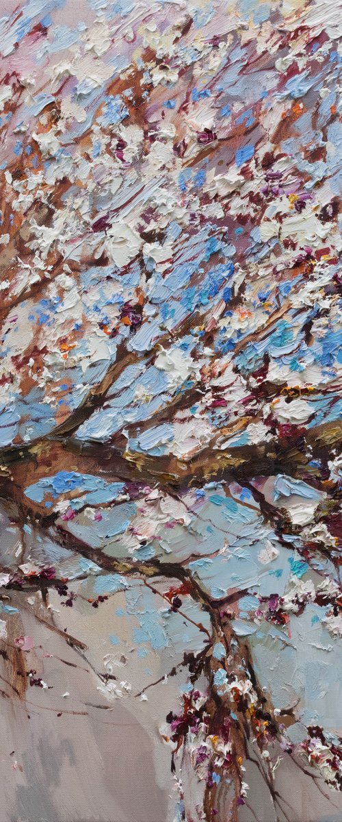 Blooming tree Original impasto oil painting by Anastasiia Valiulina