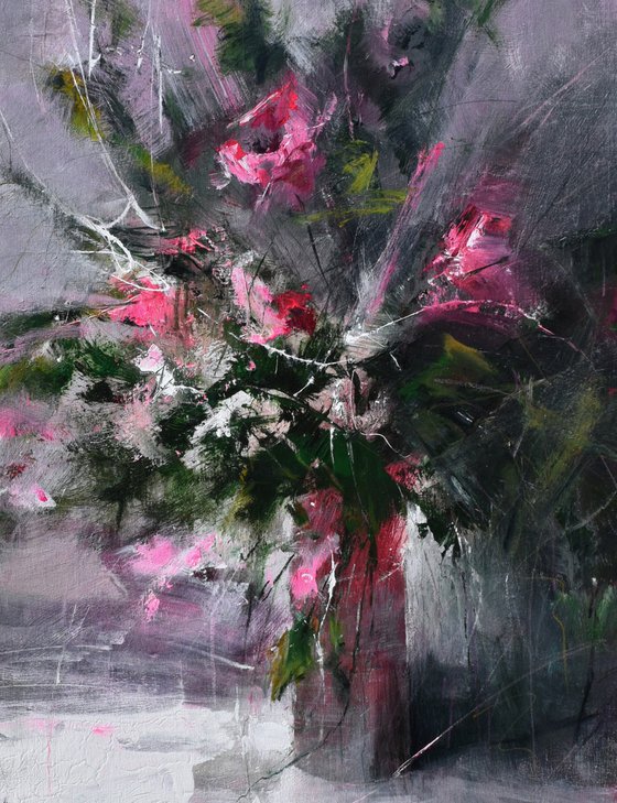 " Vase of pink flowers " W 97 x H 121 cm