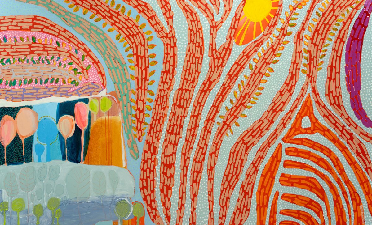 Abstract Acrylic Painting By Claire Desjardins, 80 X 48, Exotic Garden, Original Artwork