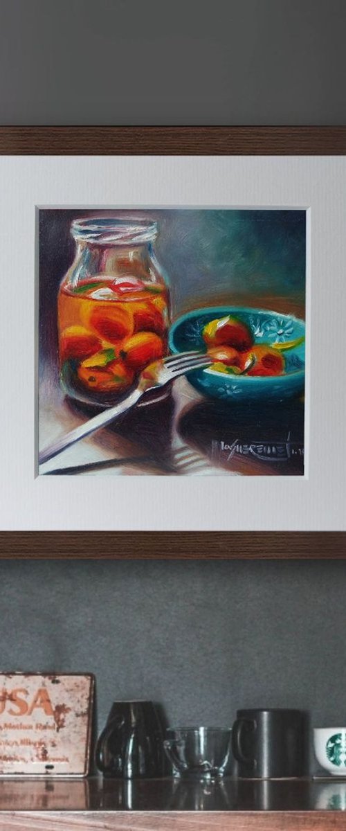 ’A TOMATO-JAR’ – Small Oil Painting on Panel by Ion Sheremet