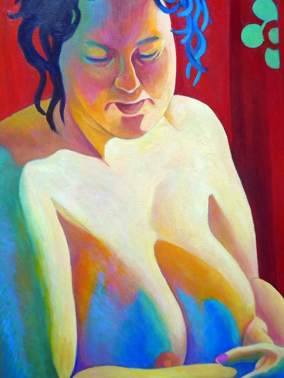 SEMI-NUDE AGAINST RED CLOTH