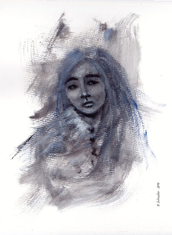 Girl with blue hair. Abstract portrait
