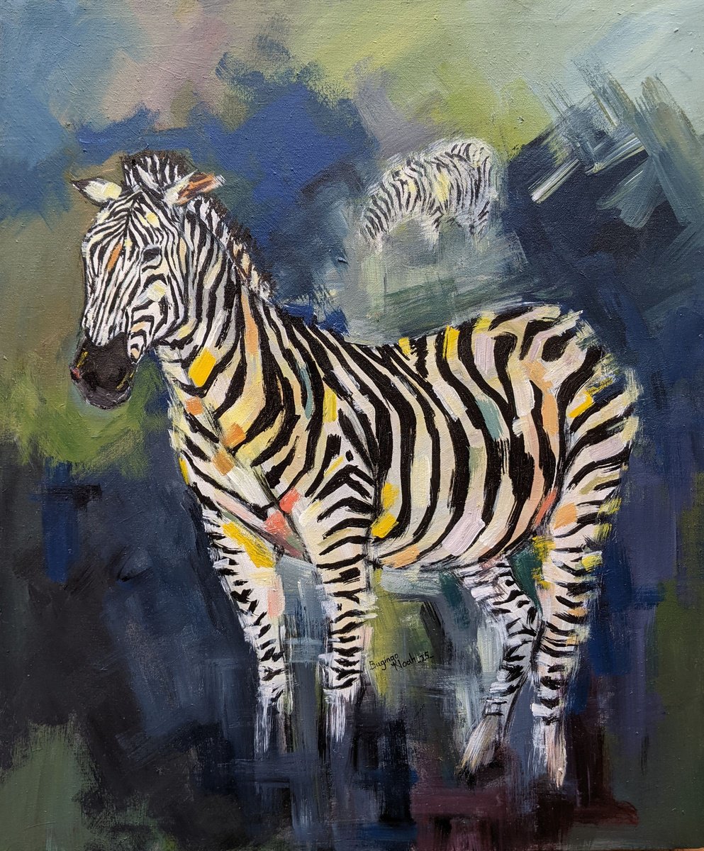 Impressionistic Animal Acrylic Painting By Bugingo Noah, 20 X 24, Black And White, Original Artwork
