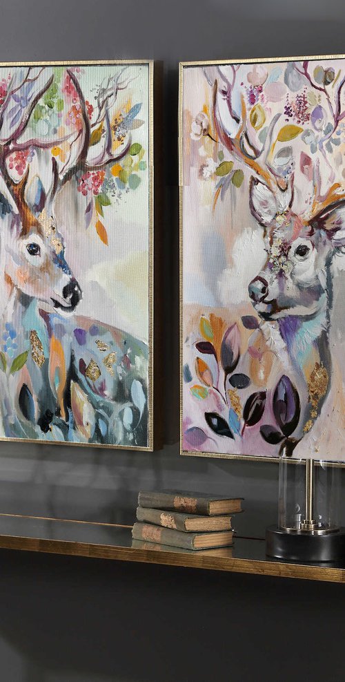 Animals set, Deer painting on canvas, Animals wall art, Boho painting by Annet Loginova