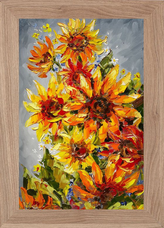 Bright sunflowers - painting sunflowers, oil painting, flower, sunflowers painting original, oil painting floral, wall art, gift, home decor