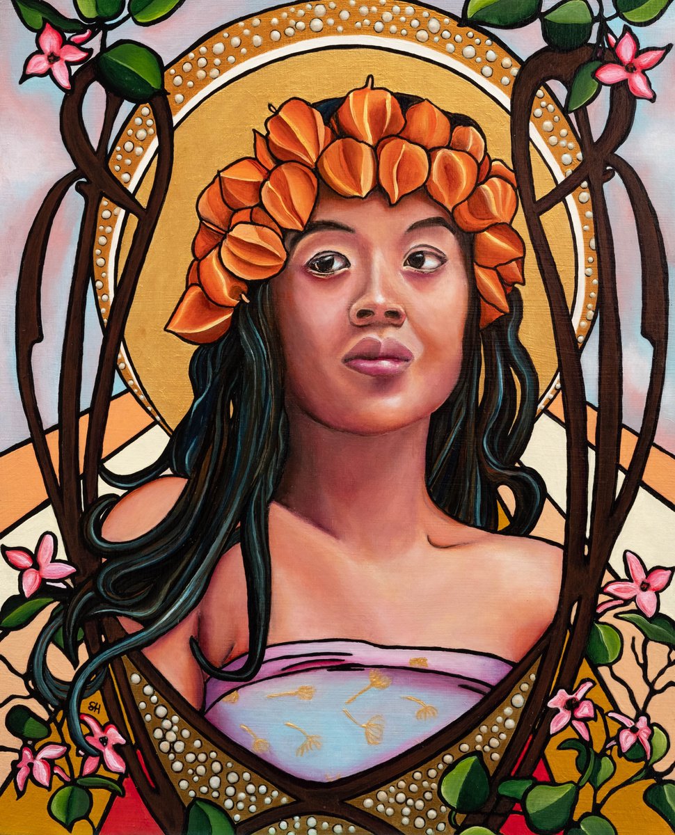 Photorealistic Portrait Acrylic Painting By Saskia Huitema, 10 X 11", Queen Of The Physalis, Original Artwork