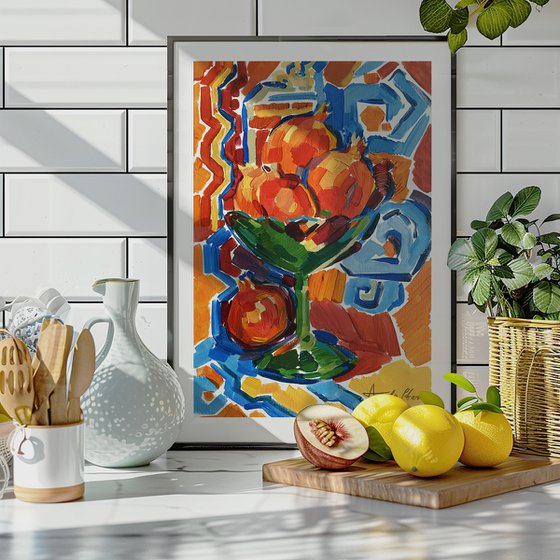 Pomegranates in an Emerald Crystal Vase