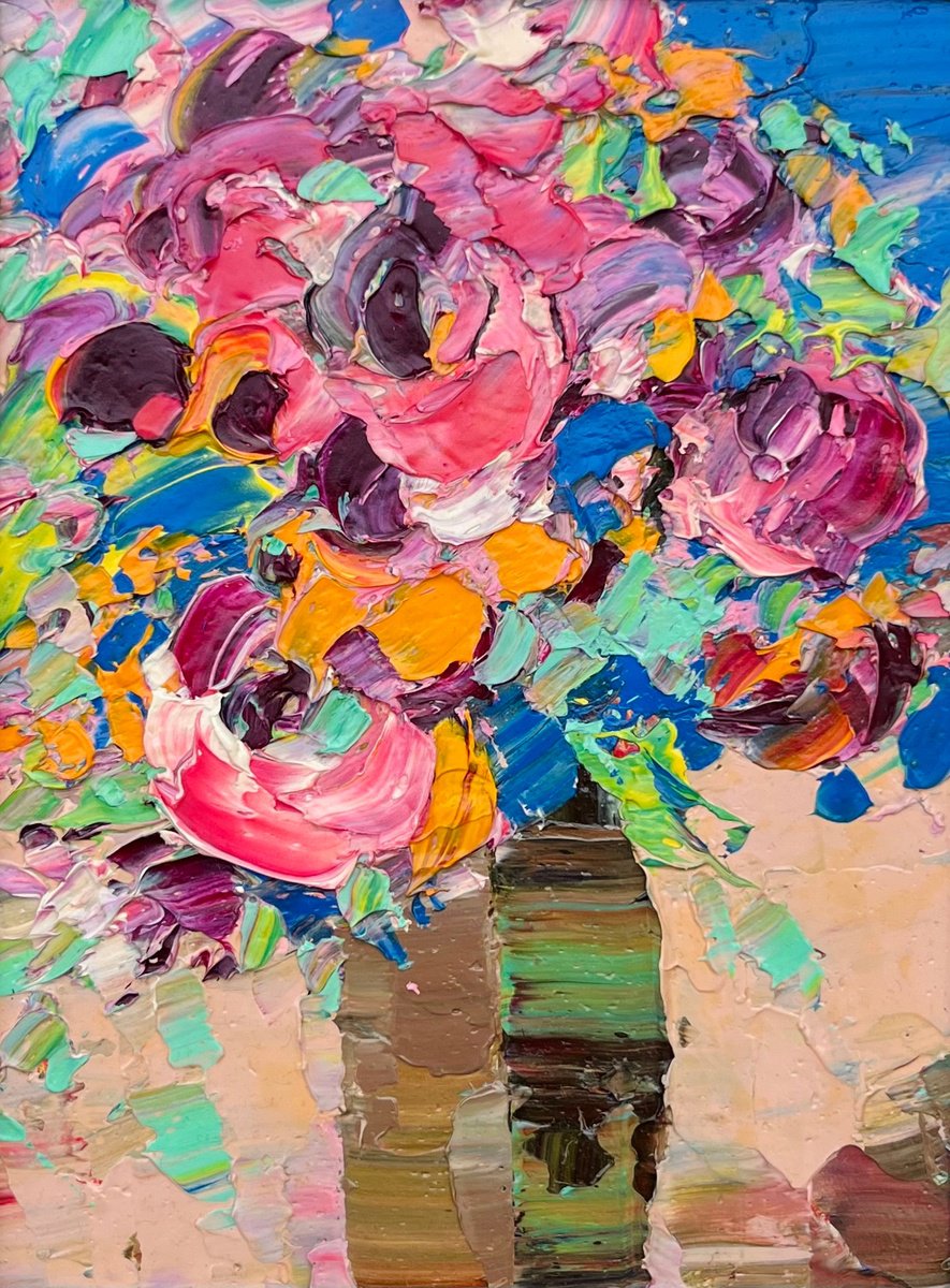 Abstract Botanical Oil Painting By Svitlana Andriichenko, 7 X 9", High Position, Original Artwork