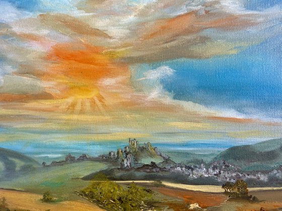 Corfe Castle At Sunset