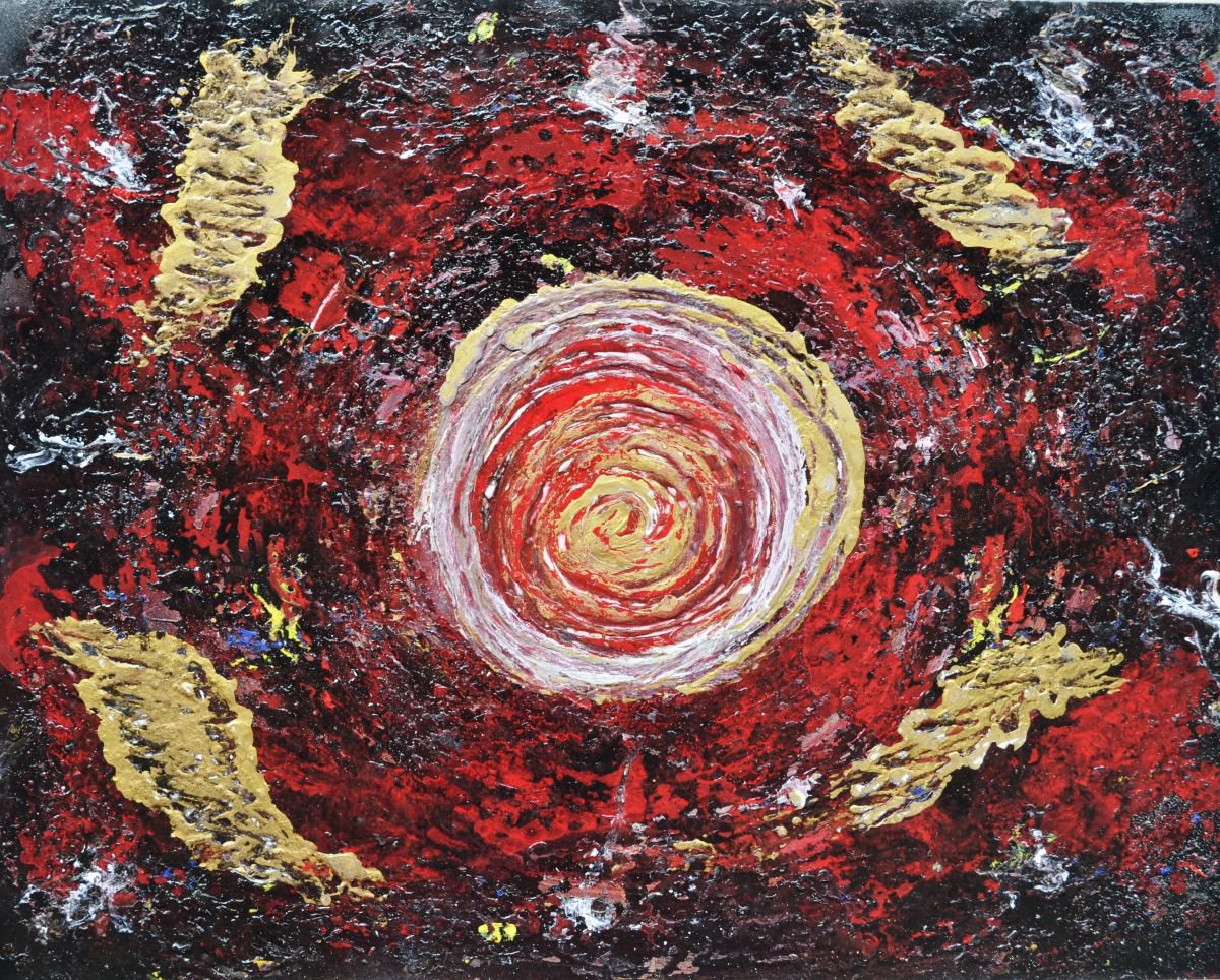 Raw Harmony Red and Gold abstract by Manjiri Kanvinde