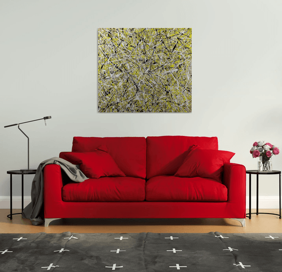 Extra large abstract artwork  (yellow black and white)