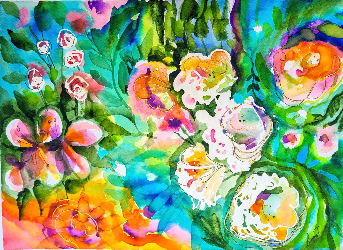 Expressive Botanical Painting By Simon Tunde, 16 X 12", Summer Garden 2. (30X40Cm), Original Artwork