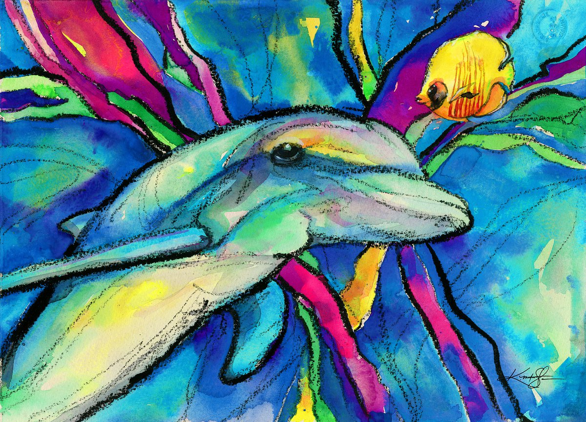 Sea Friends 2 - Dolphin & Fish Painting by Kathy Morton Stanion by Kathy Morton Stanion
