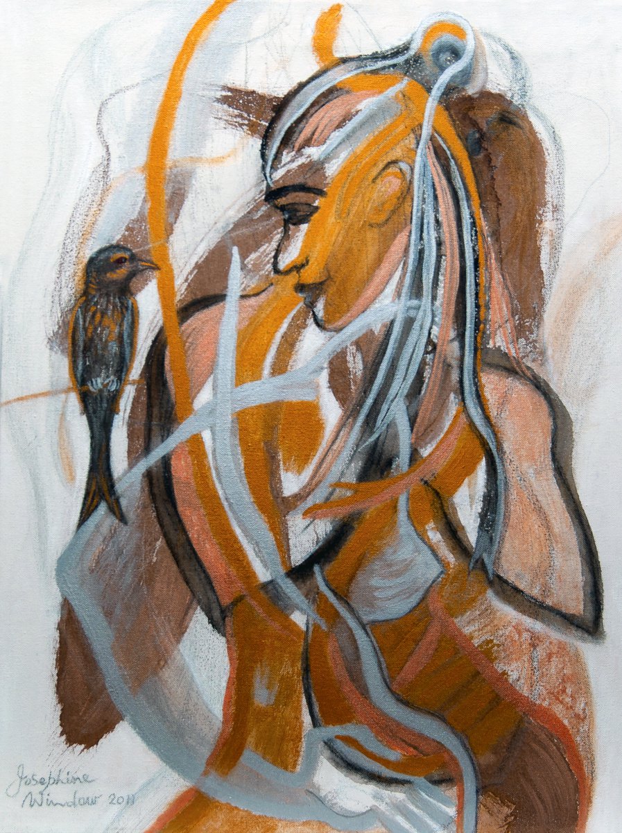 Organic Animal Ink Drawing By Josephine Window, 18 X 24", Bird Song, Original Artwork