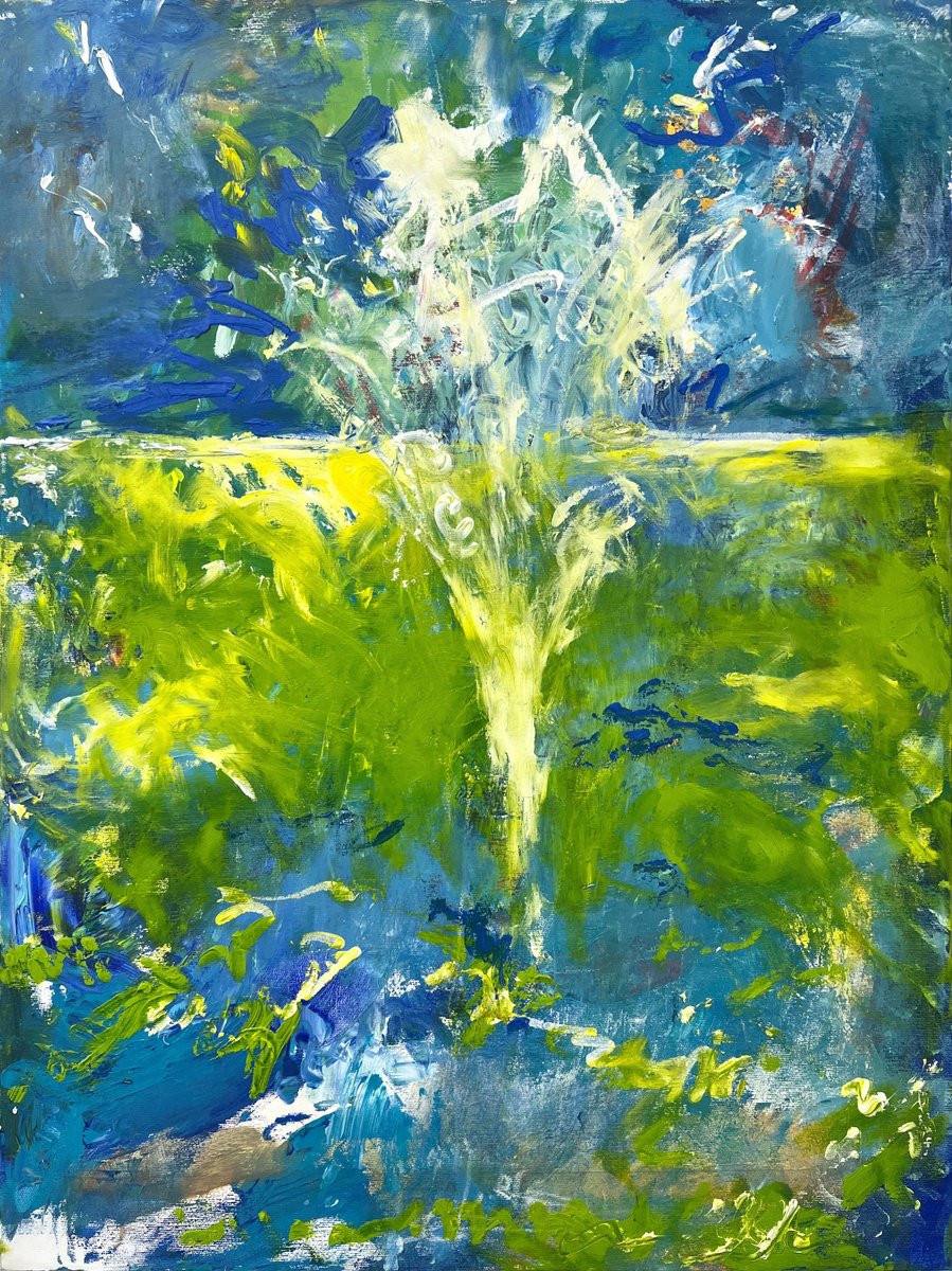 Expressive Landscape Oil Painting By Zakhar Shevchuk, 24 X 31", The Fountain Of Youth, Original Artwork