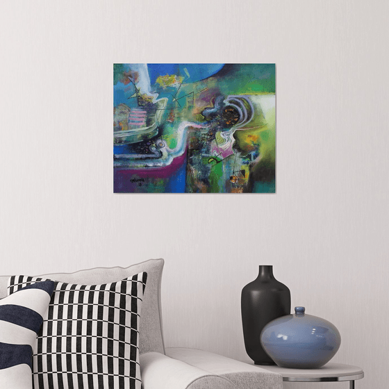 Confluence, Green Blue Purple, Beautiful Abstract Oil Painting,