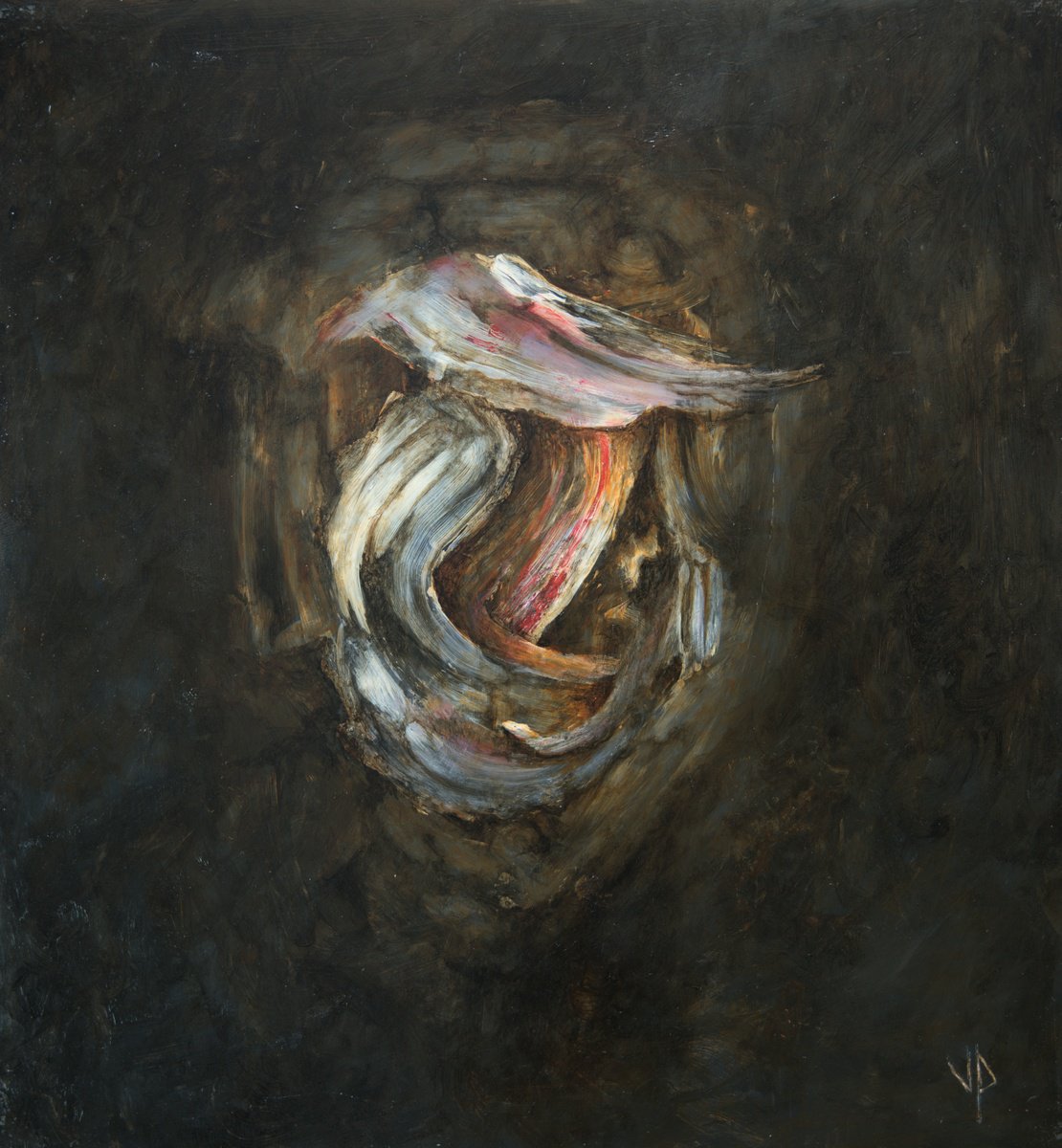 Expressive Abstract Oil Painting By Vadims Pjatrikovs, 11 X 11", Nerve, Original Artwork