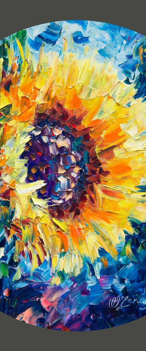 Sun Flower  (On a wooden circle) by Lena Owens at OLena Art